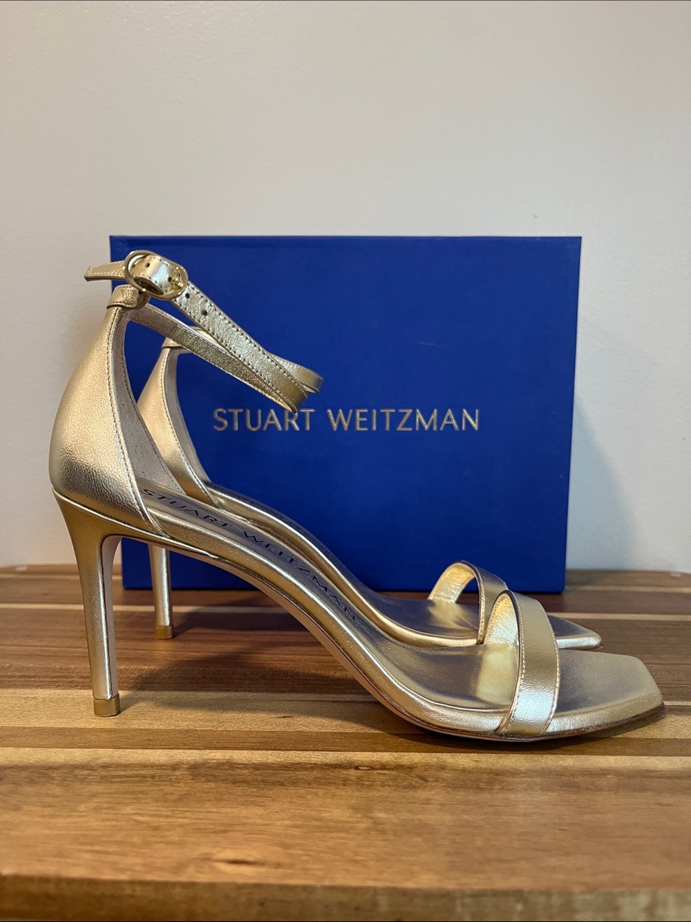 Stuart Weitzman Gold Ankle-Strap Sandals Retail $525